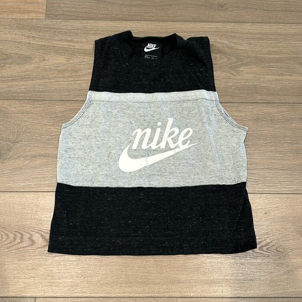 NIKE Gray Charcoal White‎ Sportswear Varsity Cropped Colorblock Tank Top Size XS